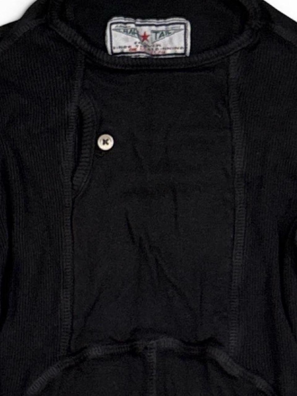 Vintage Hard Tail blacklong sleeve top with ribbed texture button pocket